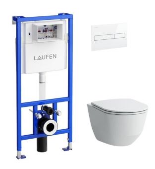 LAUFEN комплект: инсталляционный модуль с белой кнопкой, унитаз PRO с крышкой Soft Close Slim KK PRO SLIM WH 